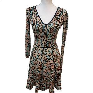 Bcbg Maxazria animal print fit & flare long sleeve knit lightweight dress small